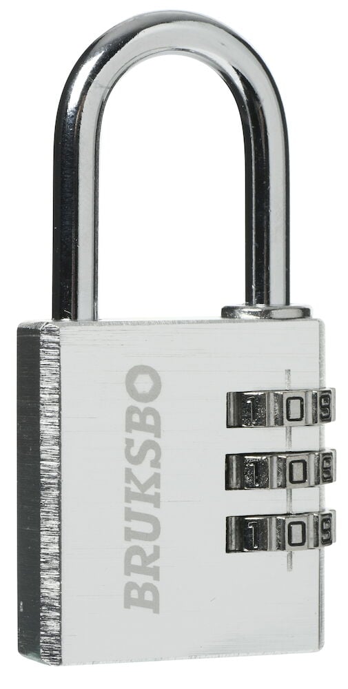 Silverfärgat kombinationslås med tre siffror.