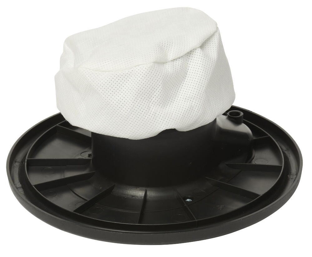 Rund plastbas med vit tygfilter ovanpå.
