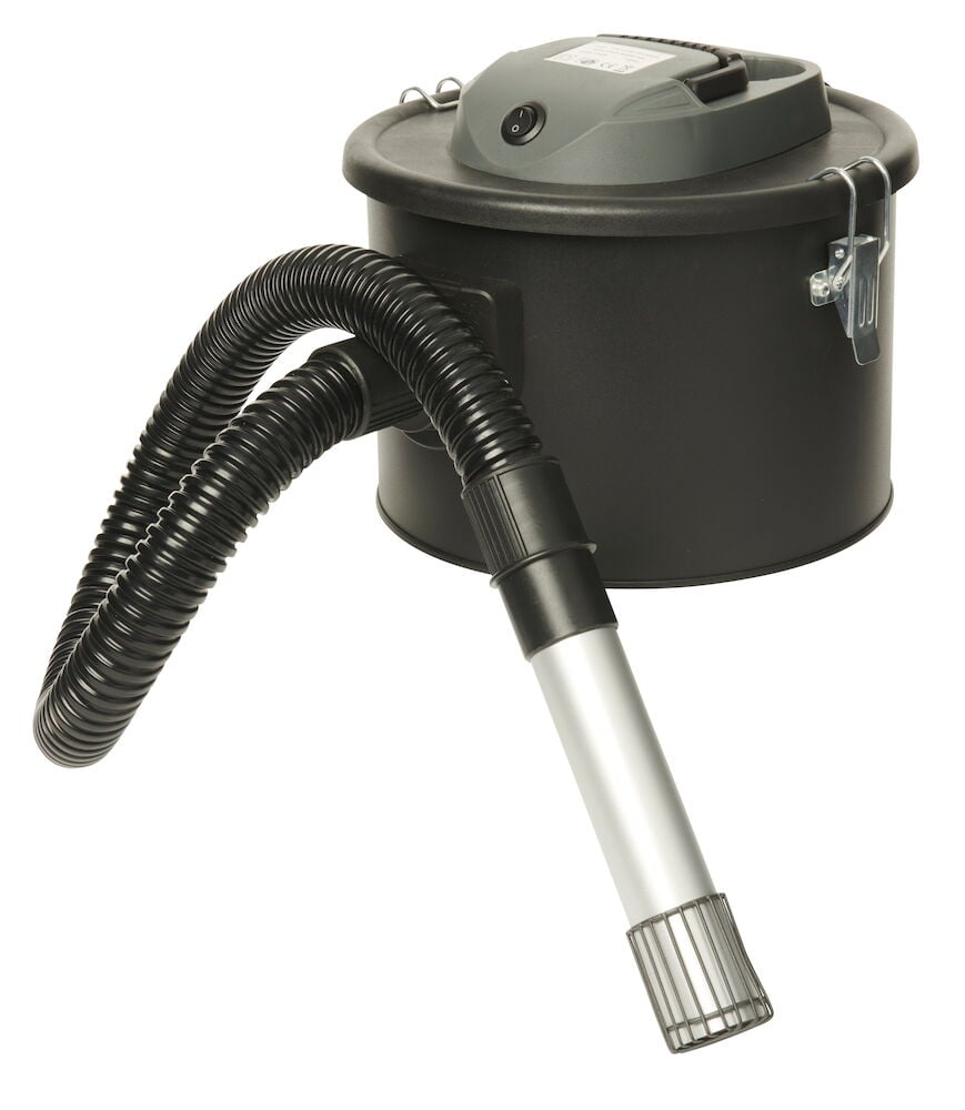 Svart asksugare med slang och metallmunstycke.