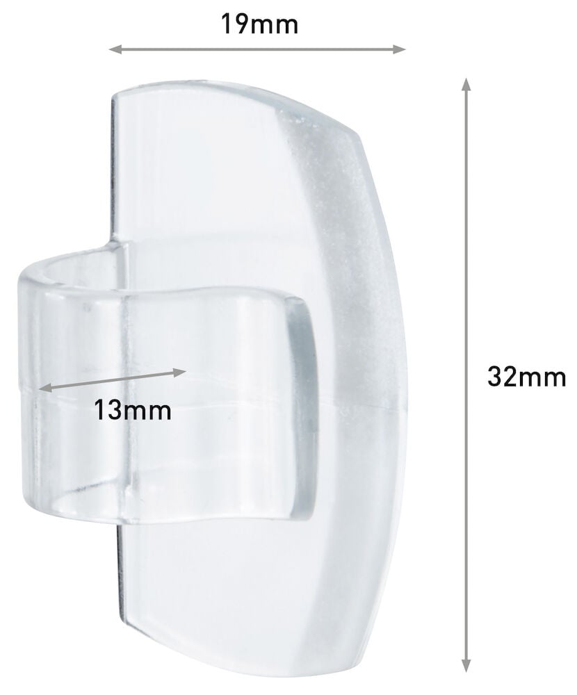 Transparent rund ledningsklemme av plast med målangivelser.