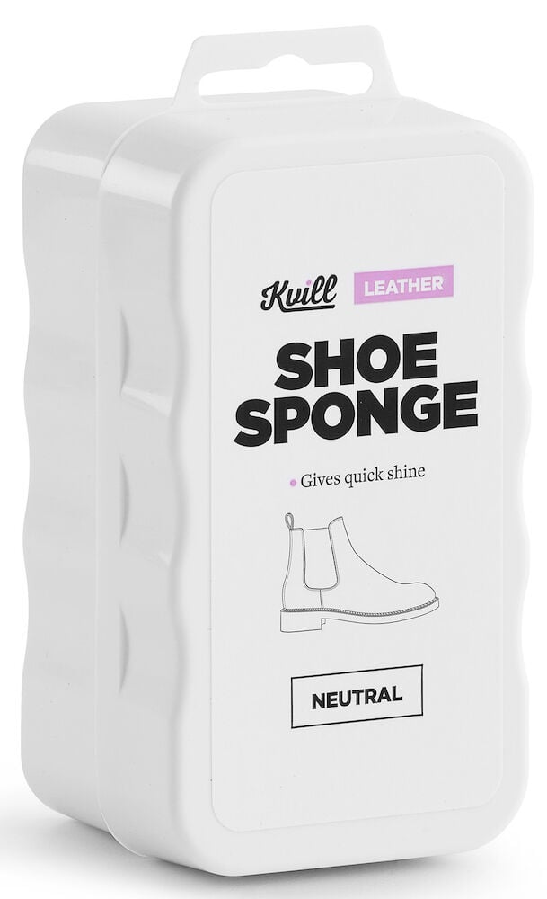 Hvit rektangulær skopusssvamp i plastemballasje.