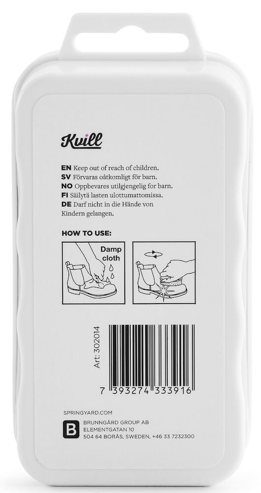 Vit förpackning med instruktioner och streckkod.