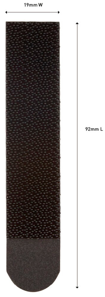 Ein schwarzer selbstklebender Tafelschnitt mit abgerundetem Ende.