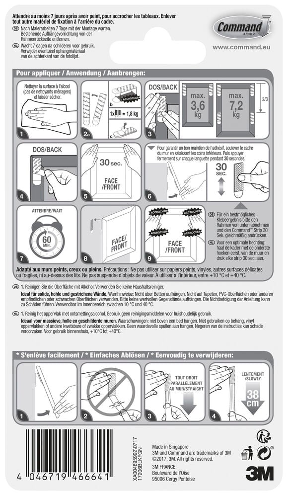 Anleitungsbild für die Befestigung von Bildermontagestrips an der Wand.