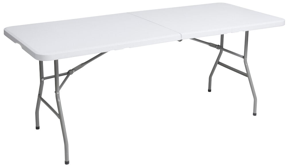 Hopfällbart bord med offwhite skiva och grå ben.