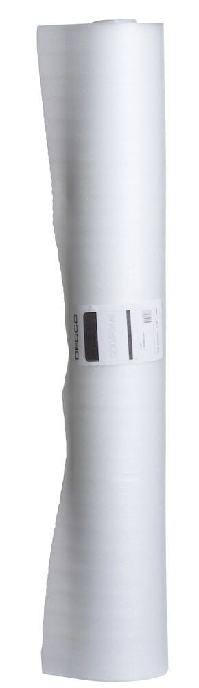 En rull hvitt underlagsfoam med etikett.