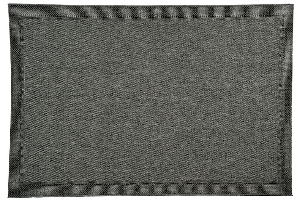 Suuri harmaa matto koristeellisella reunalla.