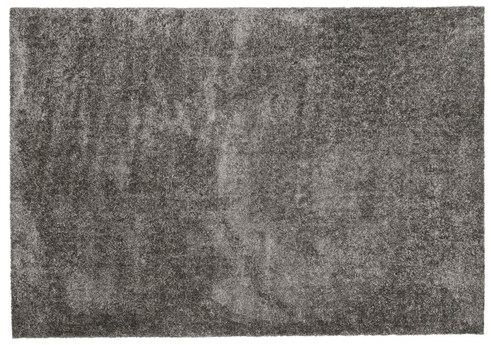 Ein rechteckiger dunkelgrauer Polypropylen Teppich Lizette mit zotteliger Textur.