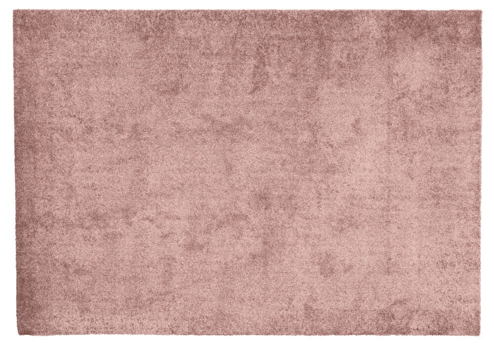 Rektangulär rosa matta med kort lugg.