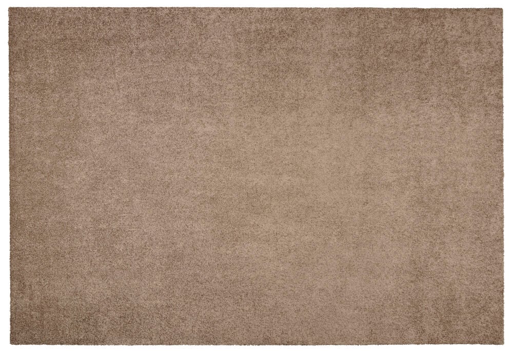 Ein rechteckiger brauner Polypropylen Lizette Teppich mit texturierter Oberfläche, von oben gesehen.