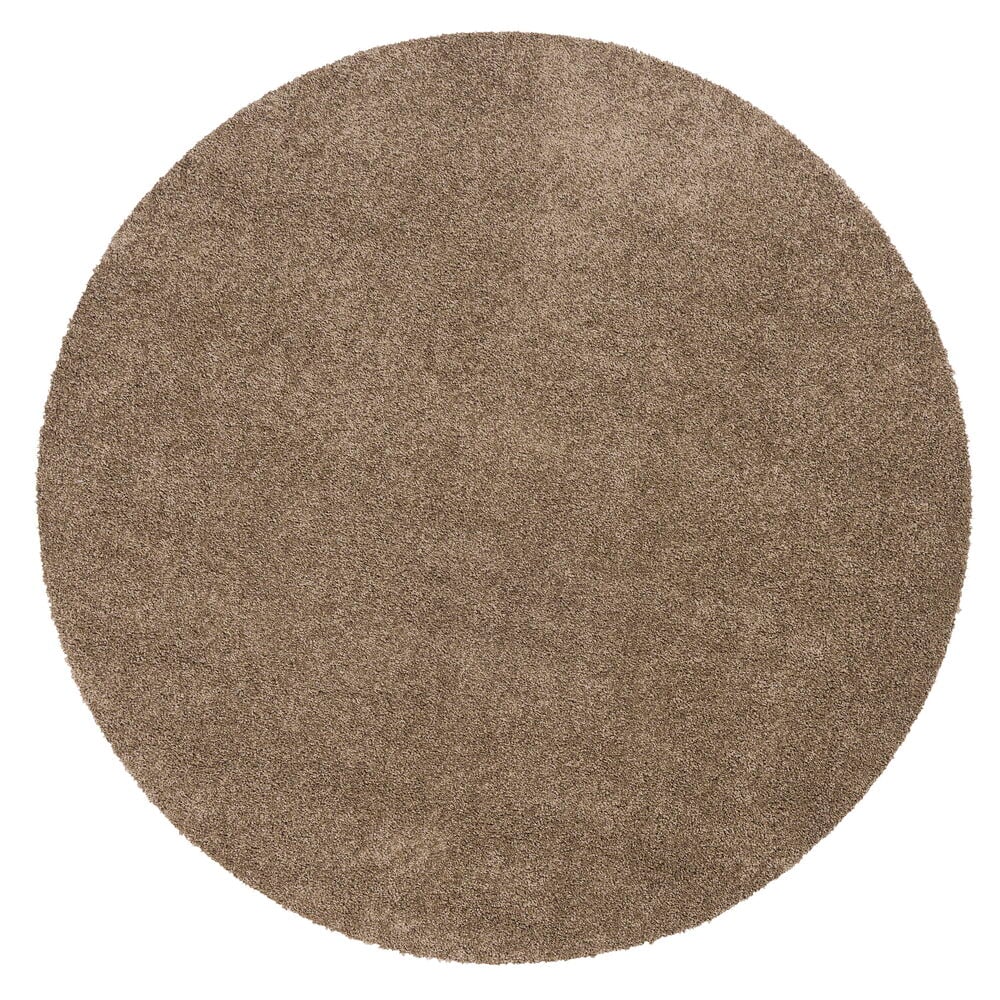 Runder brauner Teppich mit kurzem Flor.