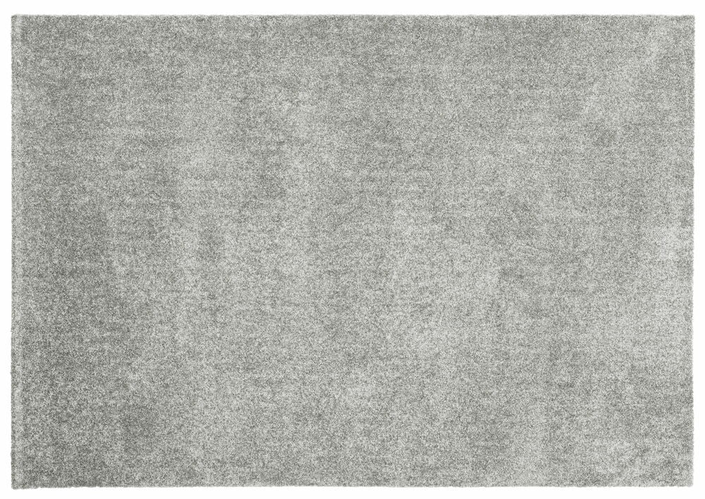 Rektangulär grå matta med kort lugg.
