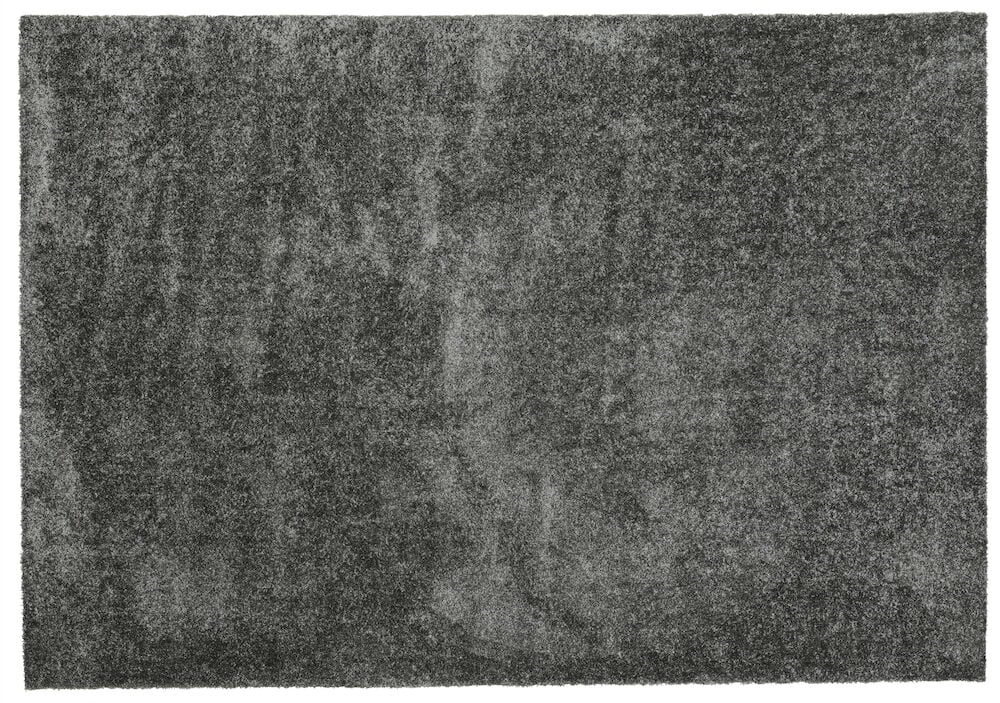 Tummanharmaa suorakaiteen muotoinen matto, jossa on lyhyt nukka.