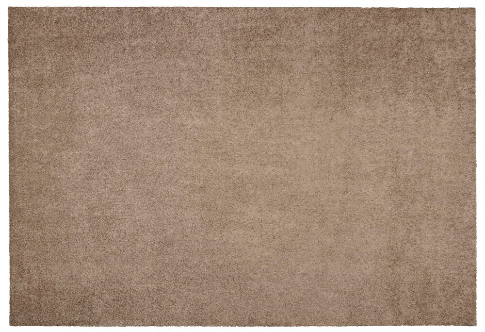 Ruskea suorakaiteen muotoinen Polypropeenimatto Lizette, pörröisellä tekstuurilla, ylhäältä kuvattuna.