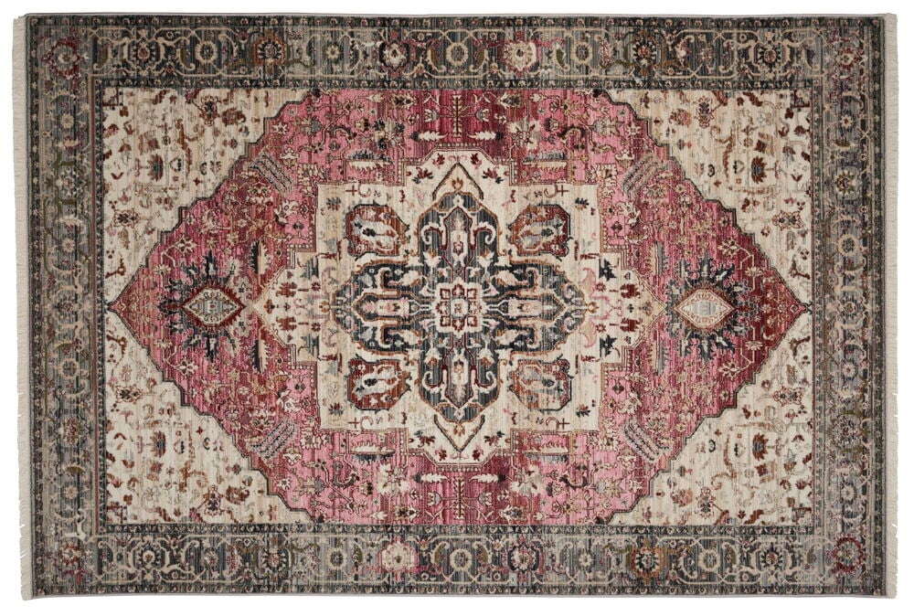 Suuri monivärinen matto, jossa on itämainen kuviointi.