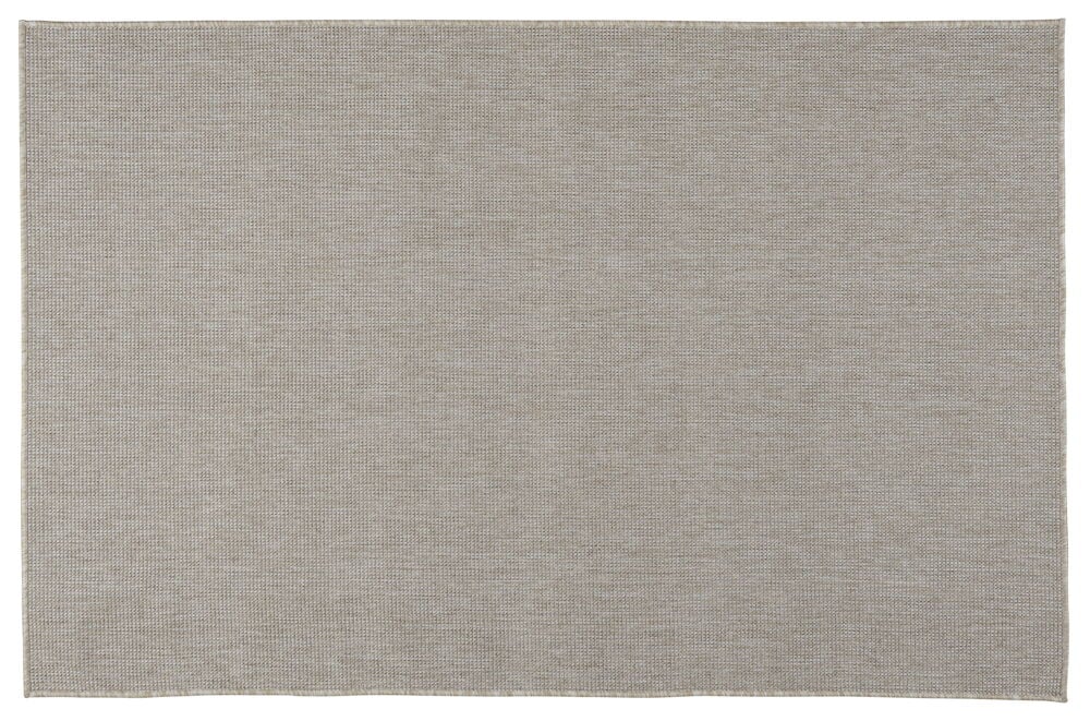 Beige suorakulmainen matto, jossa on hillitty yksivärinen kuvio.