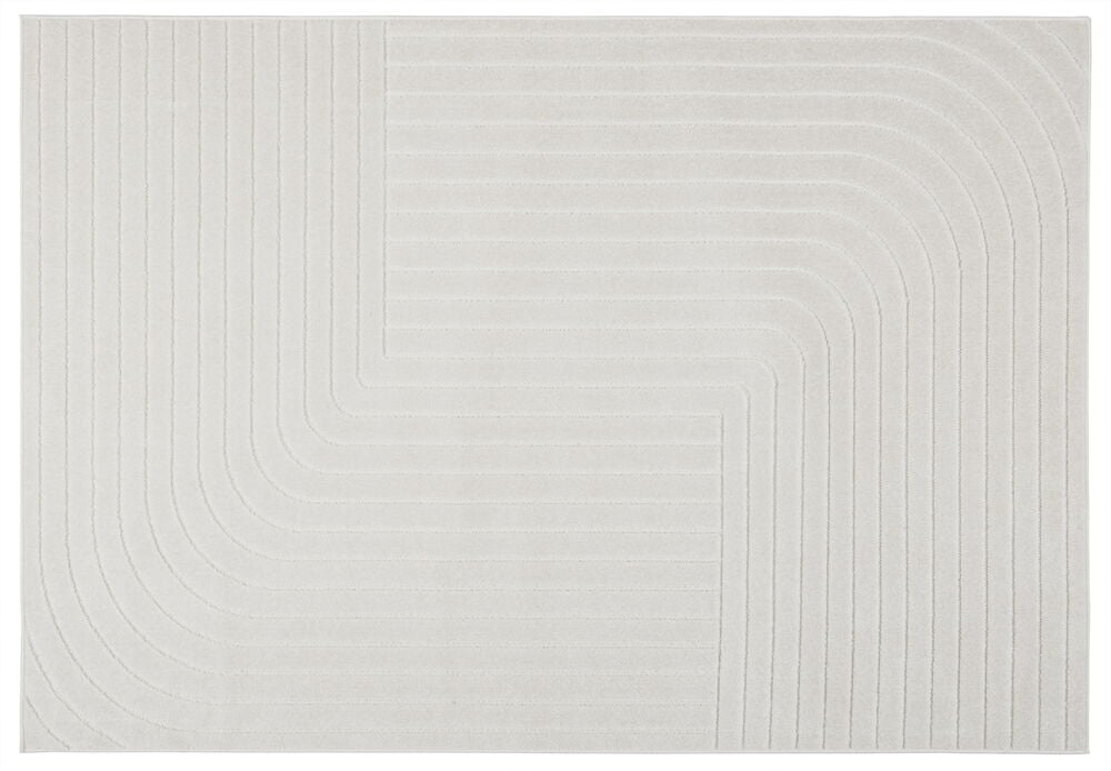 Off-white polypropenmatta Billie med ett strukturerat geometriskt mönster av linjer och rundade hörn.