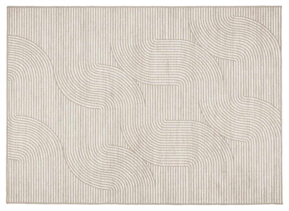 Beige matta med grafiskt diskret mönster.