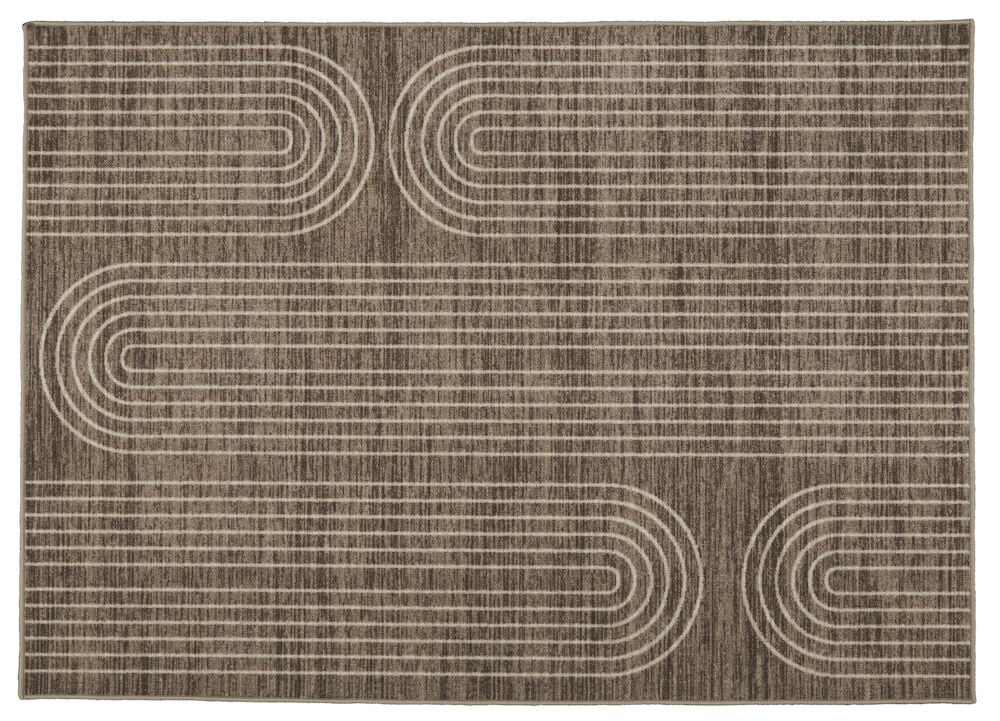 Brun matta med vitt grafiskt mönster.