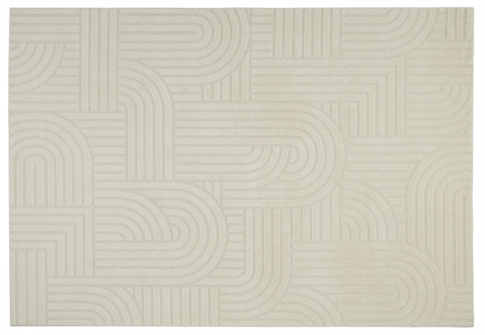 Cremefärgad matta med grafiskt mönster.