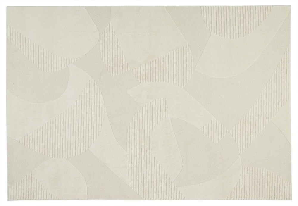 Cremefarbener Teppich mit sanft geschwungenem Muster.