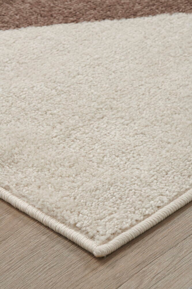 Heller Teppich mit weichem Flor auf Holzboden.