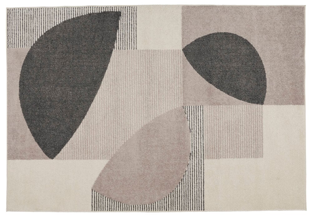 Teppich Lina 200x290 cm Grau Polypropylen mit abstrakten geometrischen Formen in Grau, Beige und Creme.