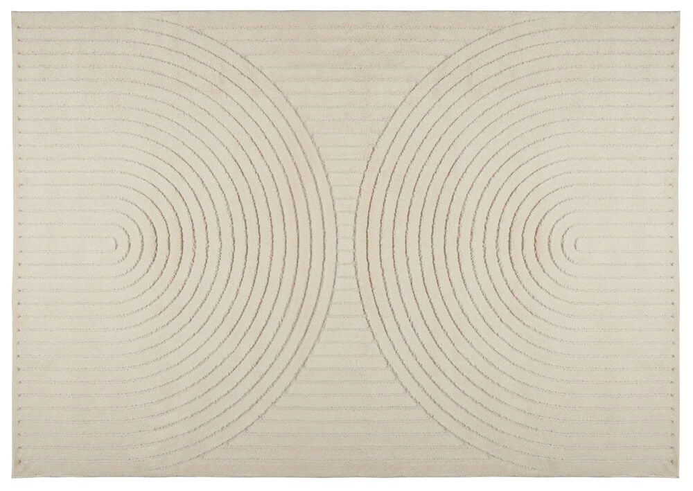 Offwhite matta med symmetriskt cirkelmönster.