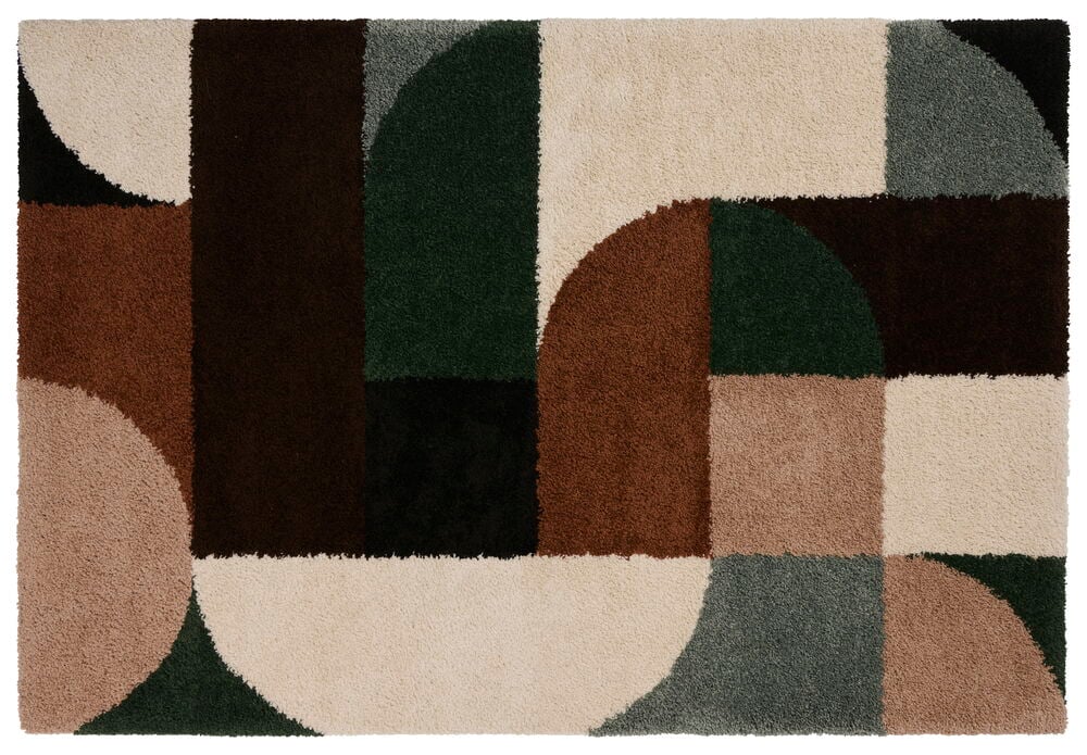 Flerfärgad matta med geometriskt mönster av polypropen.