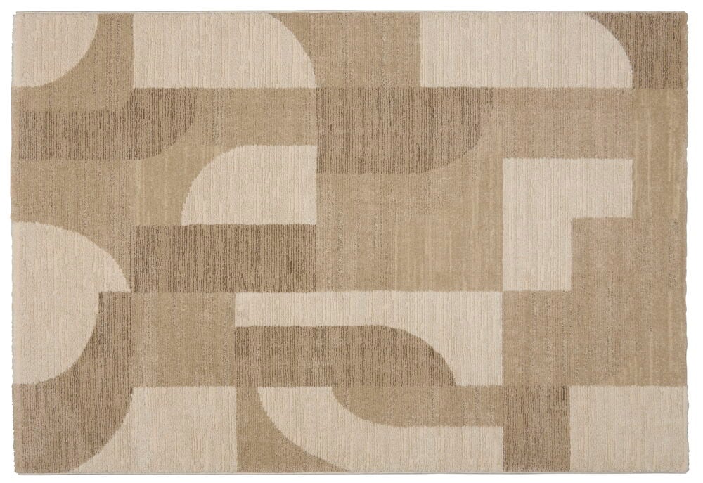 Beige matta med geometriskt mönster i polyester.