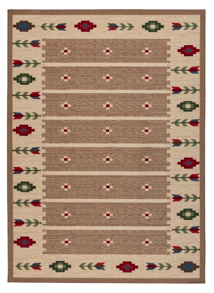 Suorakulmainen Matto Zelda 133x185 cm Beige Polyamidi geometrisilla kuvioilla ja raidallisella keskiosalla.
