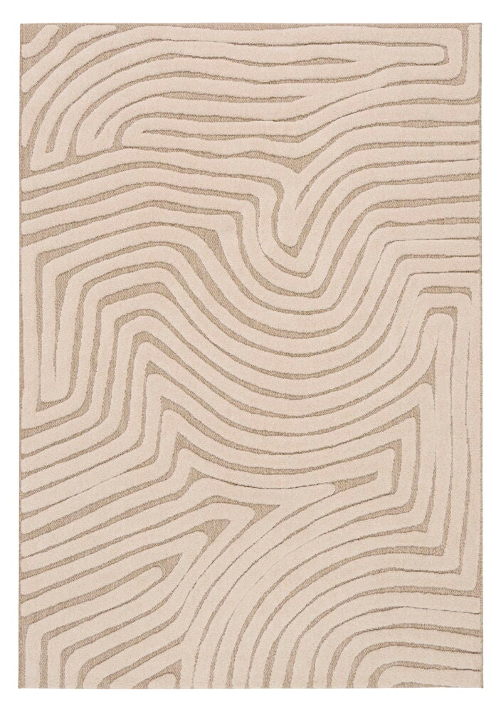 Beige Teppe Elise med abstrakt bølgete linjemønster, laget av polypropylen og polyester.
