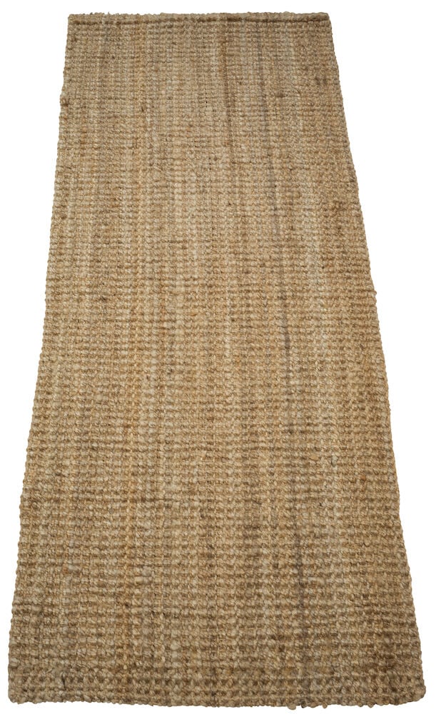 Sandfärgad gångmatta i jute med handvävt mönster.