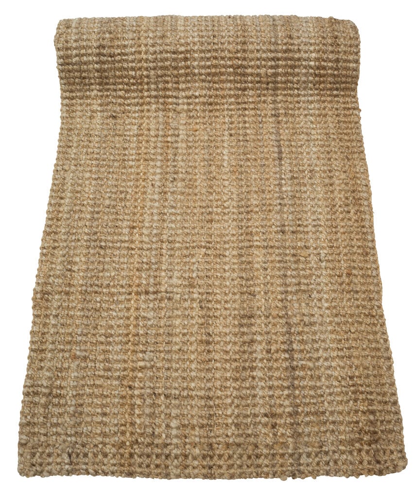 Håndvevd jute løper i sandfarge.
