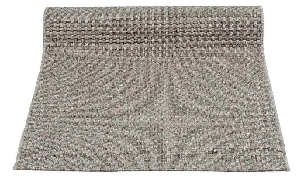 Harmaa sisal-näköinen käytävämatto polypropeenista.