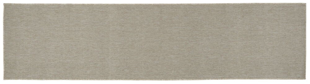 Beige gångmatta med enfärgat sisalliknande utseende.