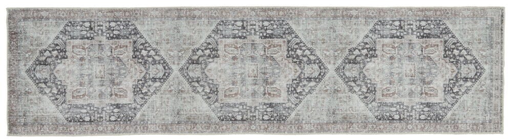 Lång gångmatta i flerfärgat mönster med modern stil.