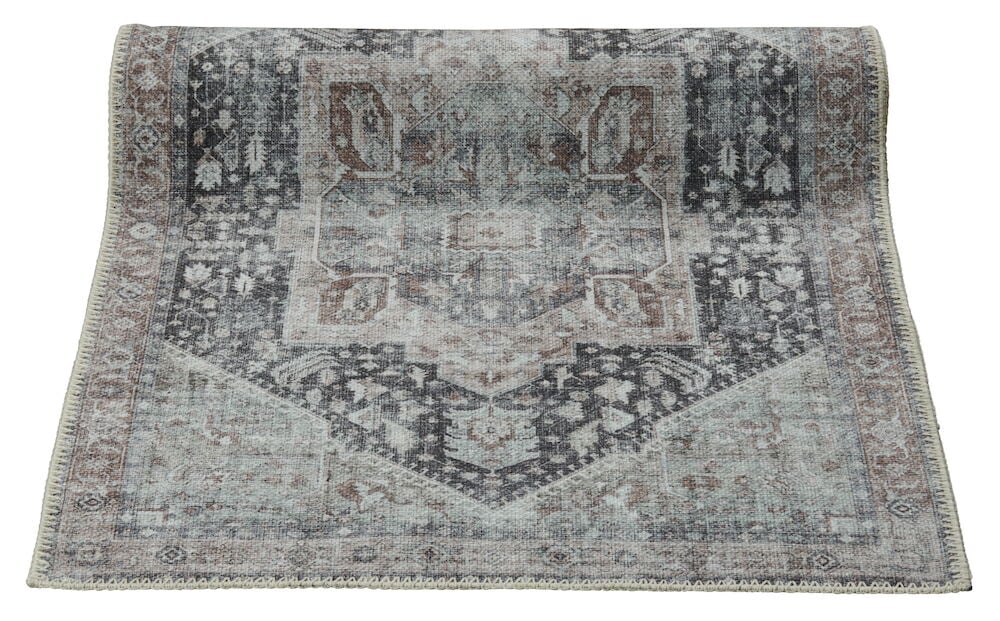 Käytävämatto klassisella kuviolla hillityissä väreissä.