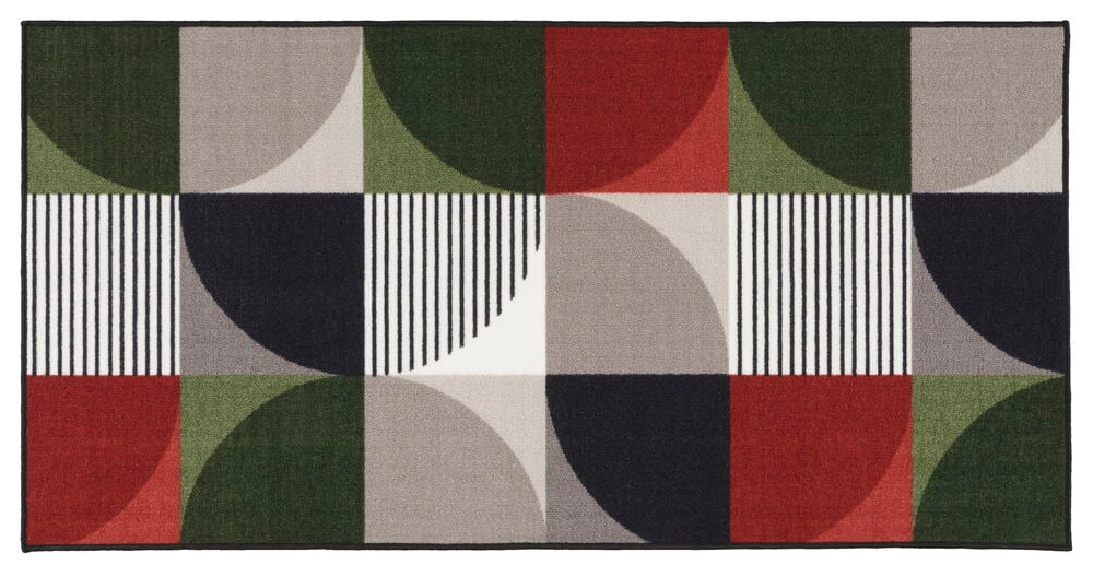 Gångmatta med abstrakt mönster i flera färger.