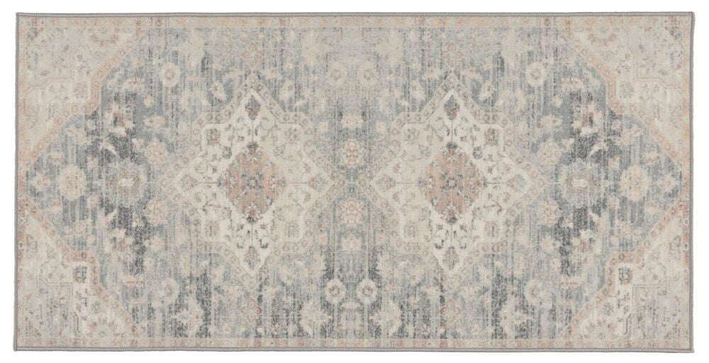 Grå gångmatta med orientaliskt mönster och patina.