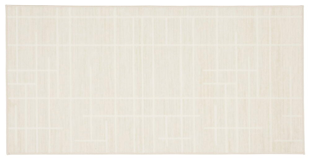 Ljusbeige gångmatta med grafiskt mönster.