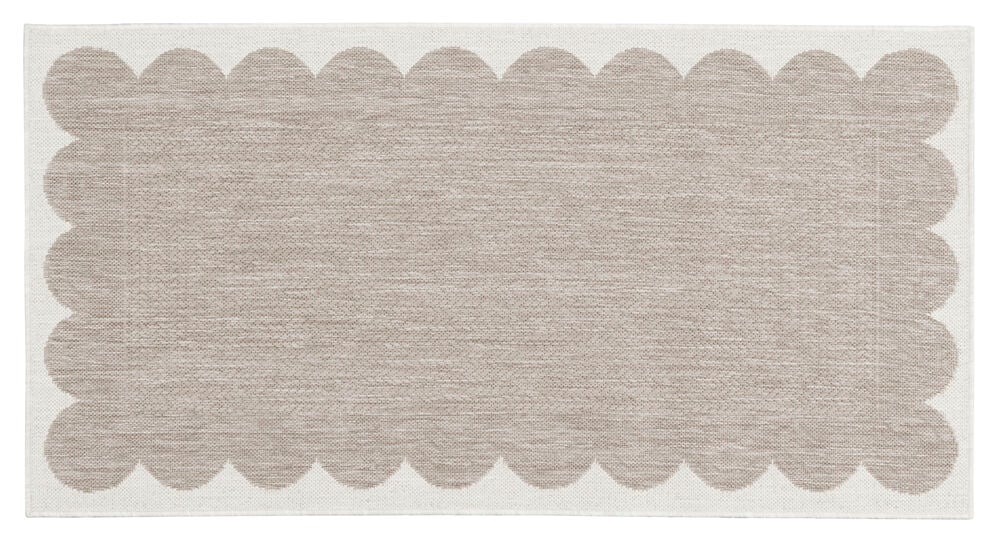 Beige slätvävd gångmatta med mjukt vågigt mönster.