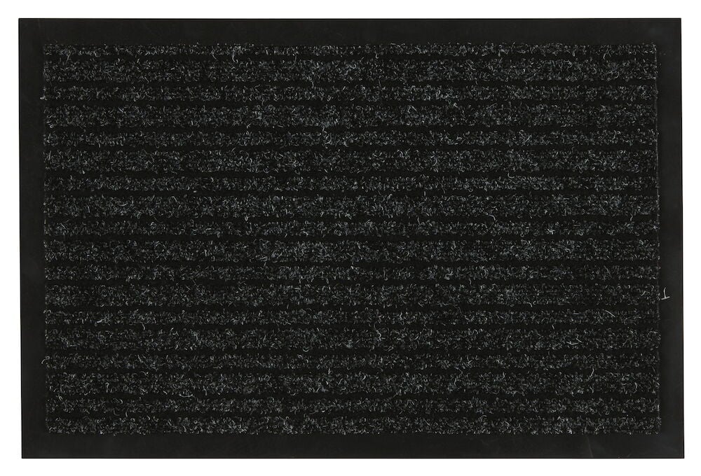 Tummanharmaa ovimatto kumi reunalla ja rakenteella.