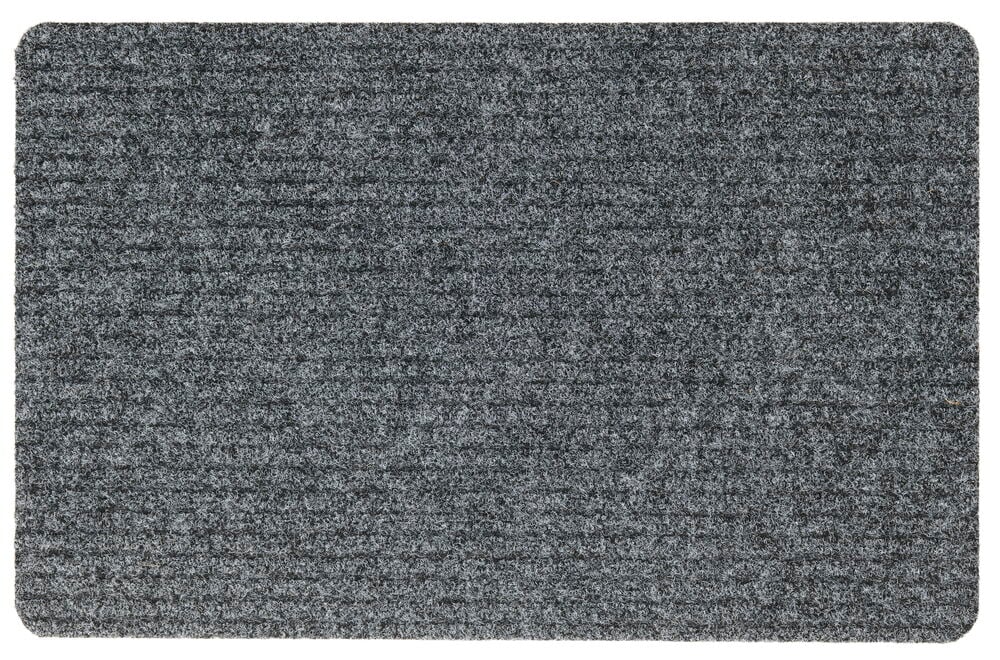 Suorakulmainen harmaa ovimatto polyesteristä, jossa on pehmeä pinta.