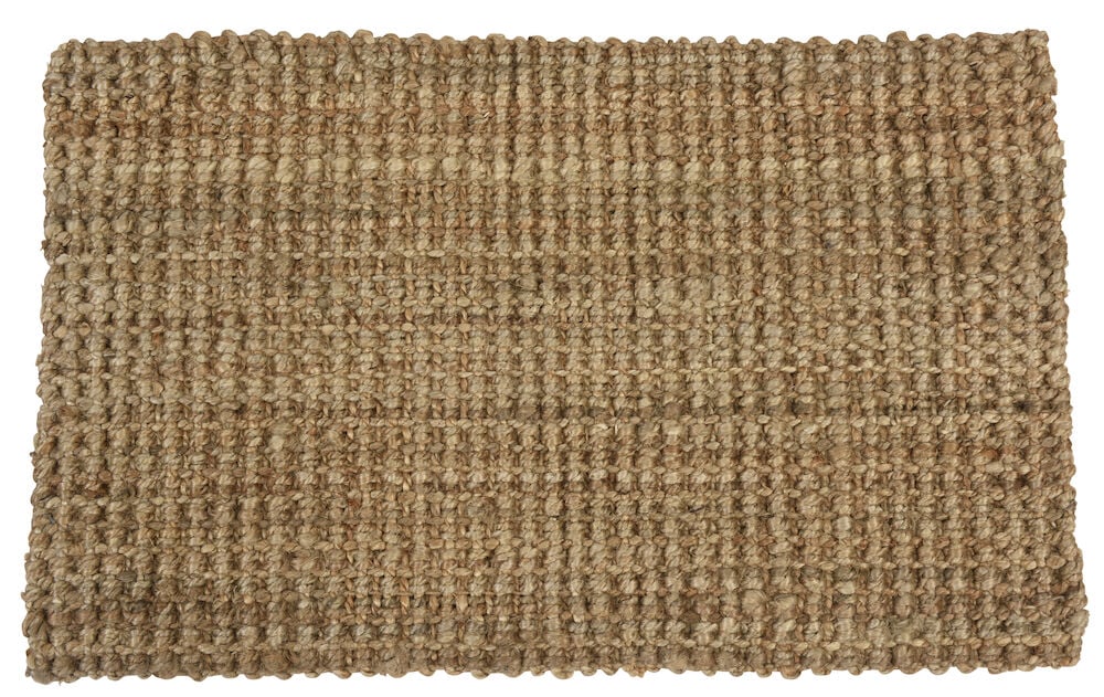 Rektangulær håndvevd dørmatte i sandfarget jute.