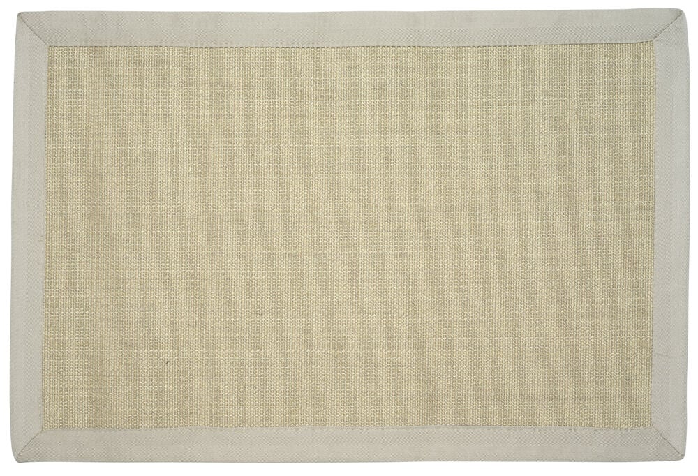 Suorakulmainen luonnonvärinen ovimatto klassisella kehyksellä.