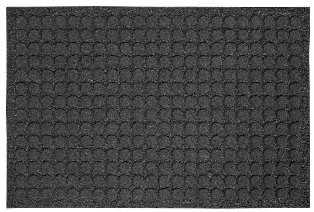 Suorakulmainen antrasiitinharmaa ovimatto, jossa on pyöreä rakenne.
