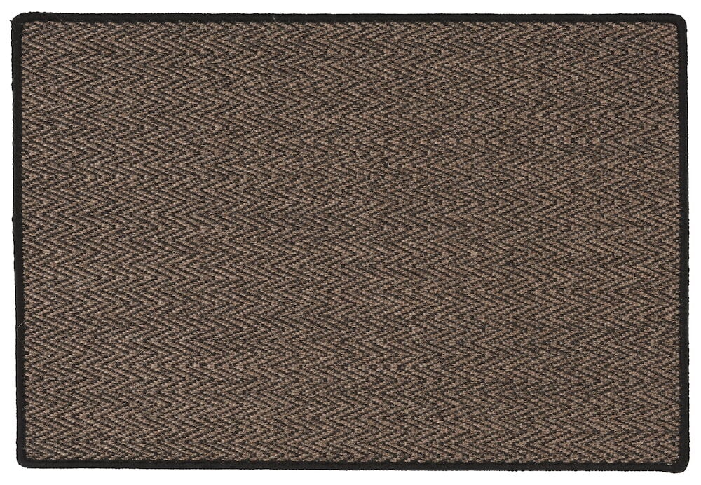 Ruskea ovimatto mustalla siksak-kuviolla.