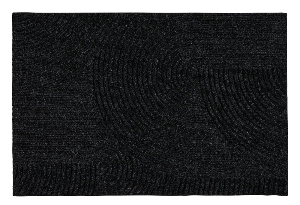 Tummanharmaa kuvioitu sisäkäyttöön tarkoitettu ovimatto.