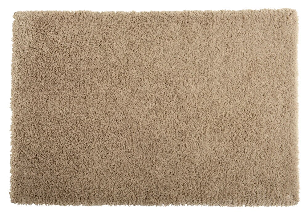 Rektangulär beige badrumsmatta med mjuk lugg.